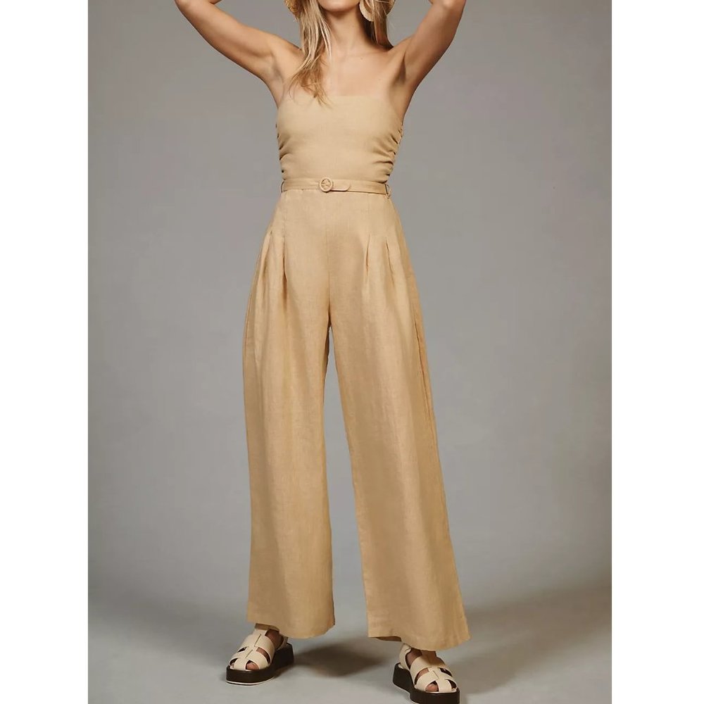 Anthropologie Faithfull The Brand Alegrias Linen Jumpsuit Wheat - 8